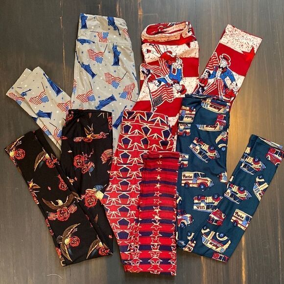 LULAROE One Size Americana Patriotic USA Legging Lot of 5 - Picture 1 of 6